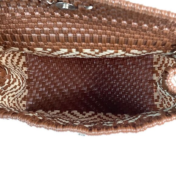 Oaxaca Mexico Hand Woven Plastic Cross Body Bag/Wristlet Brown/Tan - Picture 8 of 13